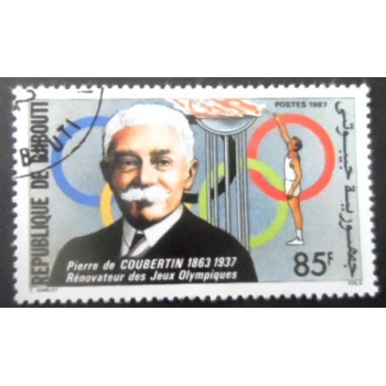 Selo postal de Djibouti de 1987 Pierre de Coubertin