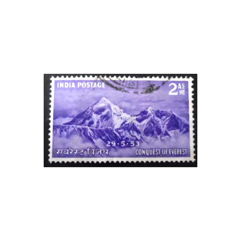 Imagem do selo postal da ìndia de 1953 Mount Everest