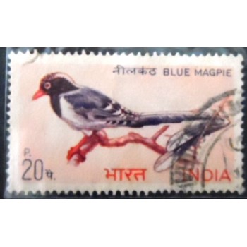 Selo postal da Índia de 1968 Red-billed Blue Magpie