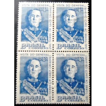 Quadra de selos postais do Brasil de 1957 Gal. Craveiro Lopes U