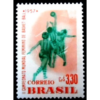 Selo postal do Brasil de 1957 - Mundial Feminino Basquete M