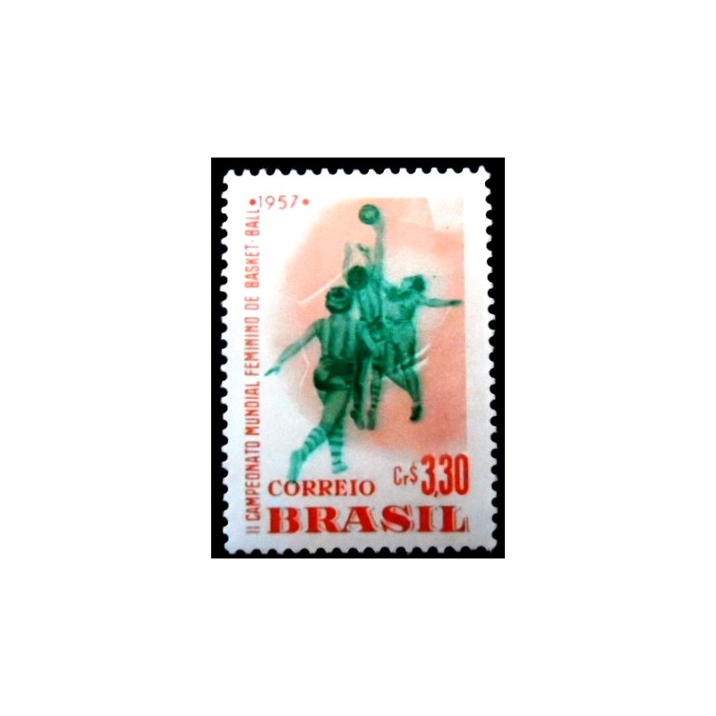 Selo postal do Brasil de 1957 - Mundial Feminino Basquete M