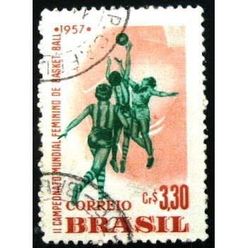 Imagem similar à do selo postal do Brasil de 1957 Mundial Feminino Basquete U