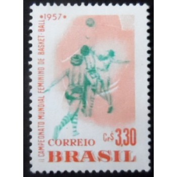 Selo postal do Brasil de 1957 Mundial Feminino Basquete M A