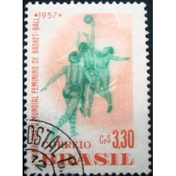 Selo postal do Brasil de 1957 Mundial Feminino Basquete A NCC