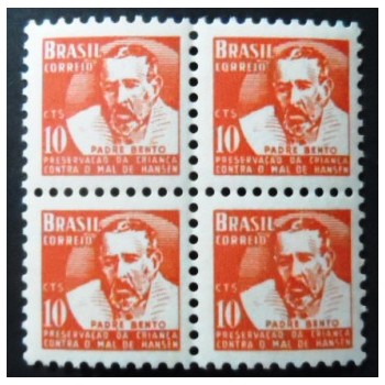 Quadra de selos Taxa Postal do Brasil de 1957 Padre Bento H5 M