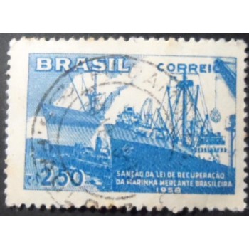 Imagem similar à do selo postal do Brasil de 1958 Marinha Mercante U