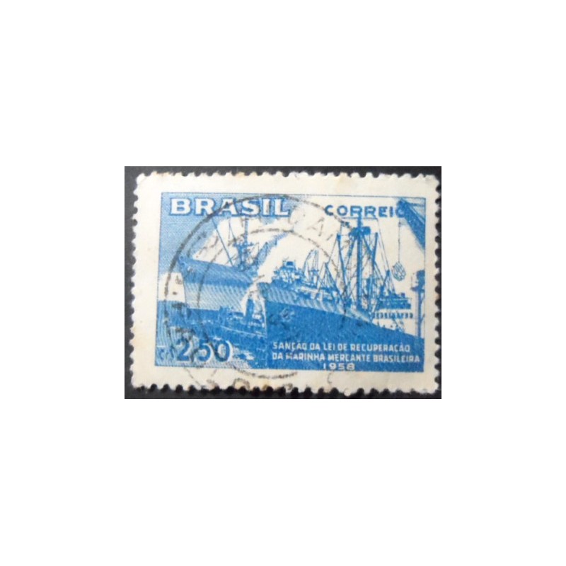 Imagem similar à do selo postal do Brasil de 1958 Marinha Mercante U