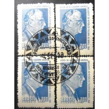 Quadra de selos postais do Brasil de 1958 Giovanni Gronchi MCC B