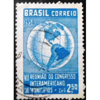 Imagem similar à do selo postal do Brasil de 1958 Congresso Interamericano de Municípios U