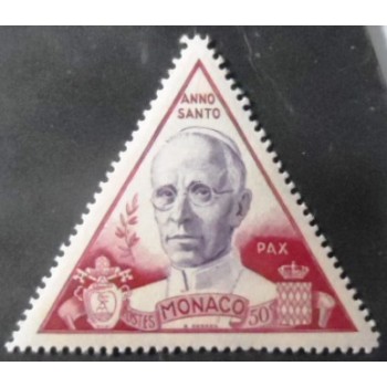 Selo postal de Monaco de 1951 Pope Pius XII M