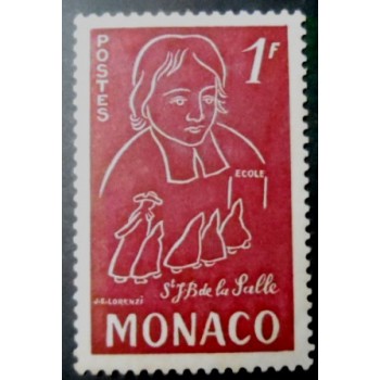 Selo postal de Monaco de 1954 Saint Jean Baptiste de la Salle