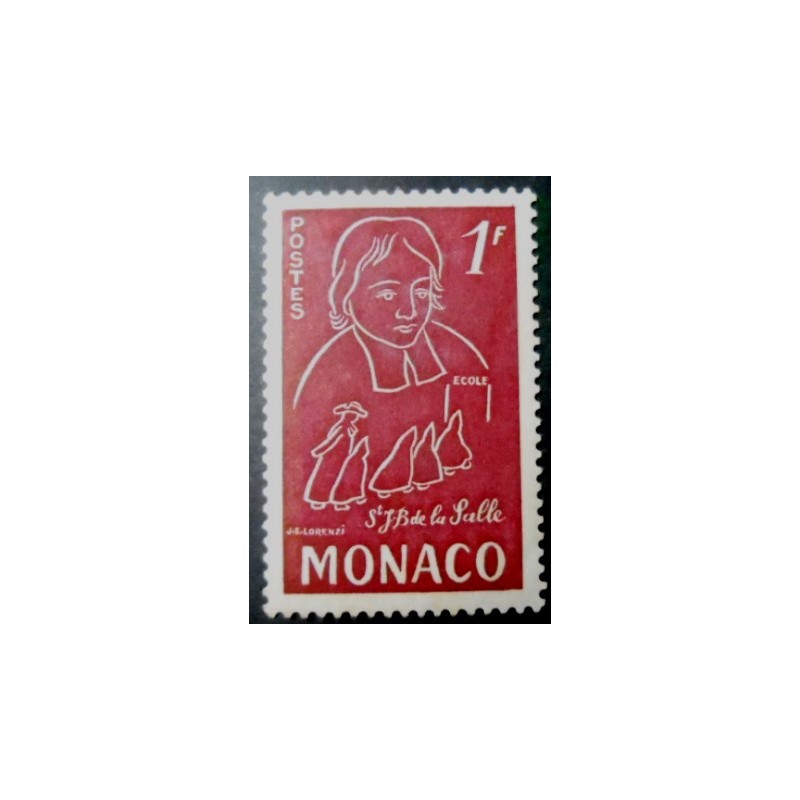 Selo postal de Monaco de 1954 Saint Jean Baptiste de la Salle