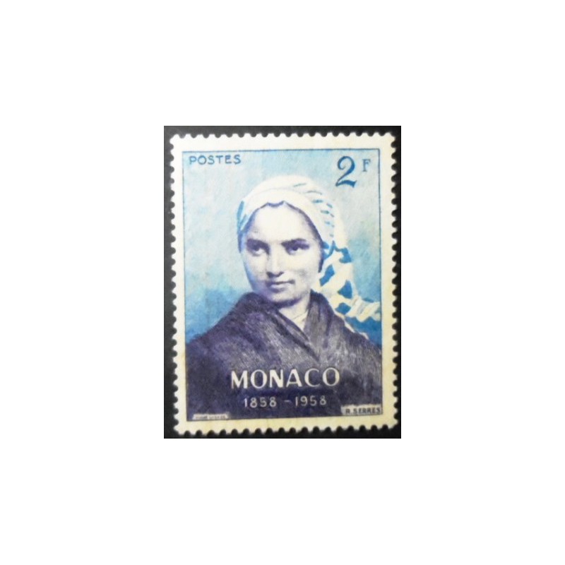 Selo postal de Monaco de 1958 Bernadette Soubirous N