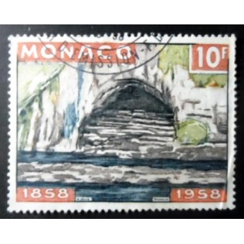Selo postal de Mônaco de 1958 Grotto of Lourdes in 1858