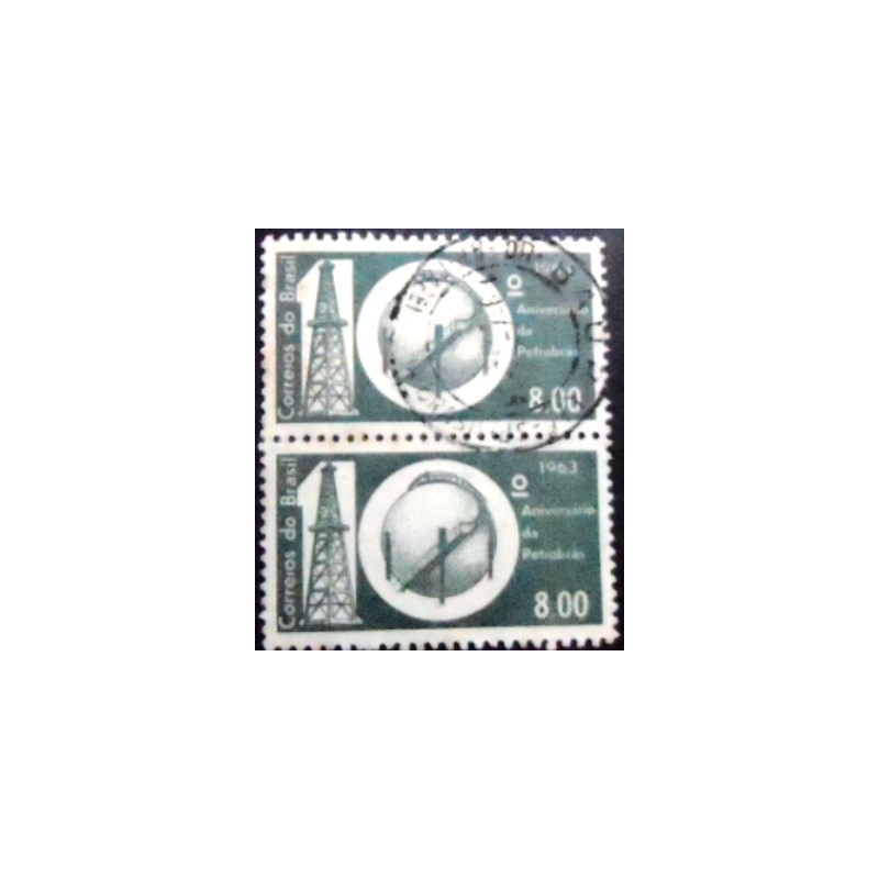 Par de selos postais do Brasil de 1963 Petrobrás U