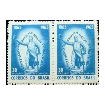 Par de selos postais do Brasil de 1965 Batalha do Riachuelo