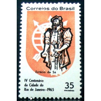 Selo postal do Brasil de 1965 Estácio de Sá M