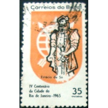 Imagem similar à do selo postal do Brasil de 1965 Estácio de Sá U