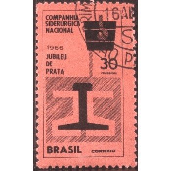 Selo postal do Brasil de 1966 Aniversário CSN M1D