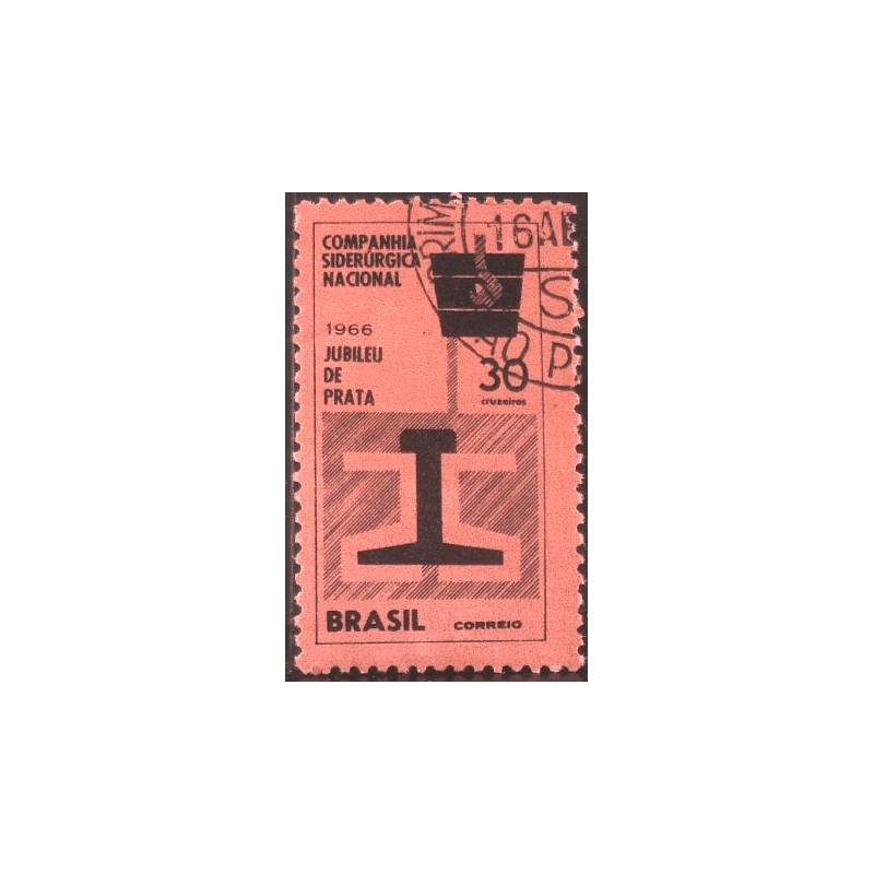 Selo postal do Brasil de 1966 Aniversário CSN M1D