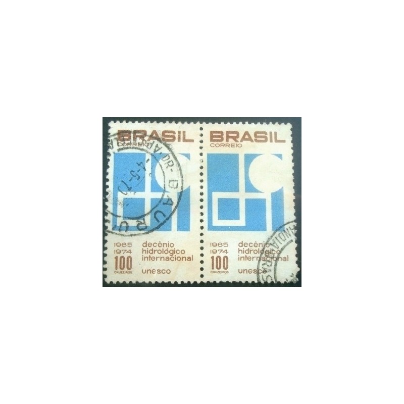 Imagem similar á do par de selos postais do Brasil de 1966 Decênio Hidrológico U