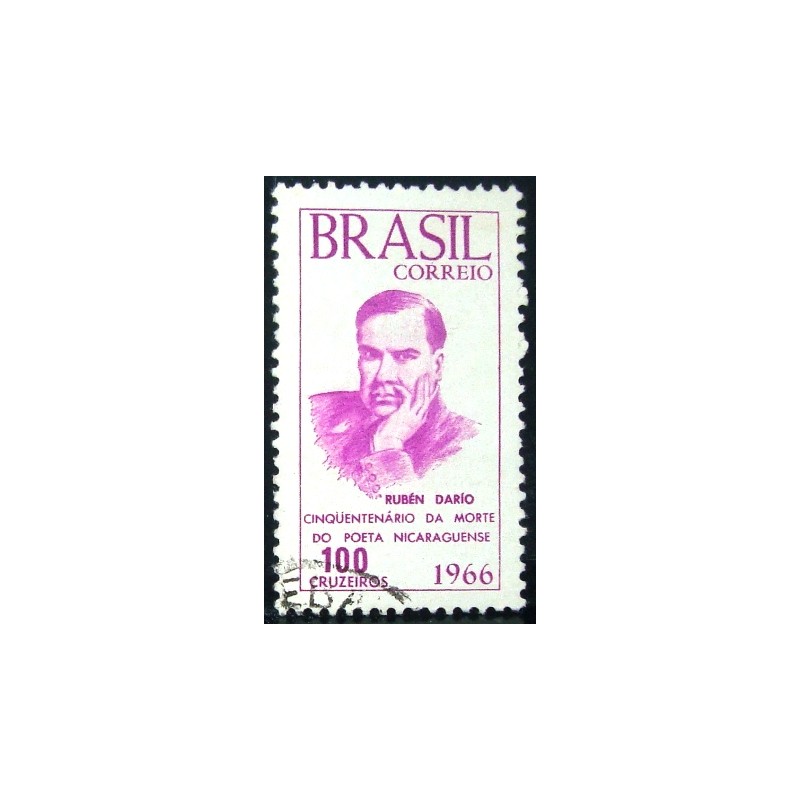 Imagem similar à do selo postal do Brasil de 1966 Ruben Dario U