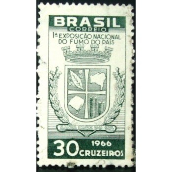 Imagem similar à do selo postal do Brasil de 1966 Exposição Nacional Fumo U