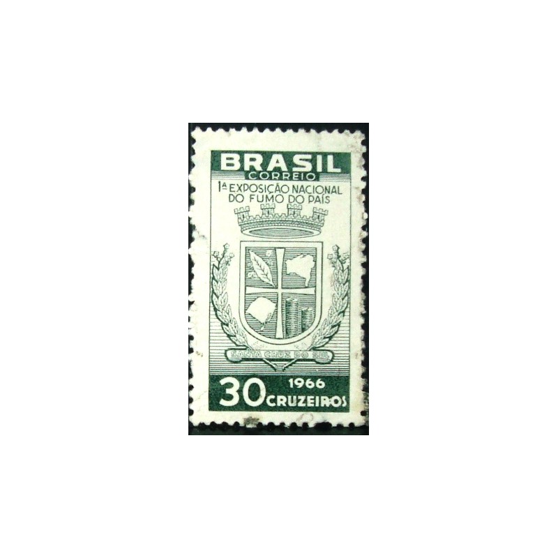 Imagem similar à do selo postal do Brasil de 1966 Exposição Nacional Fumo U