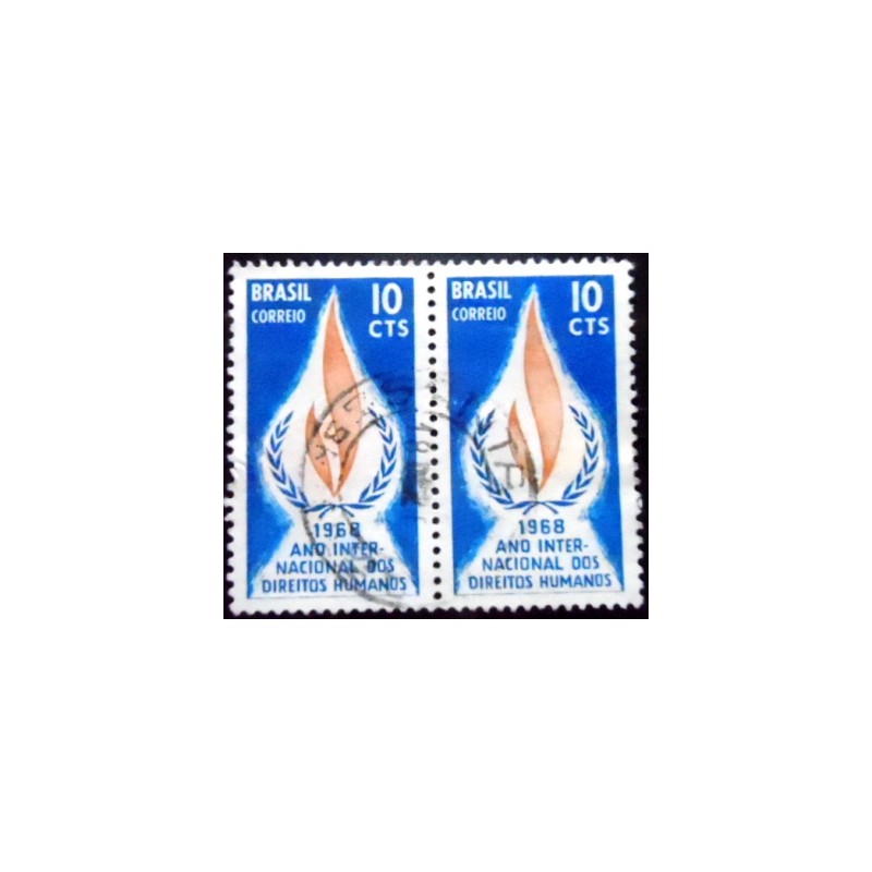 Par de selos postais do Brasil de 1968 Direitos Humanos