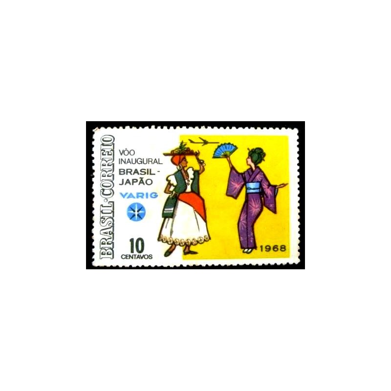 Selo Postal Comemorativo de 1968 Varig Brasil-Japão M