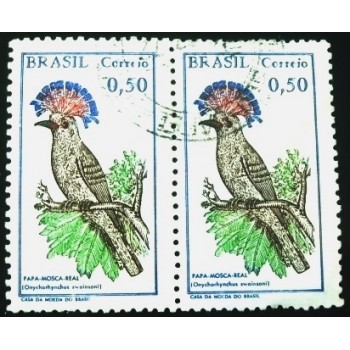 Par de selos postais do Brasil de 1968 Papa-mosca U