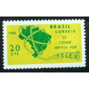 Selo postal do Brasil de 1968 Telex Curitiba M