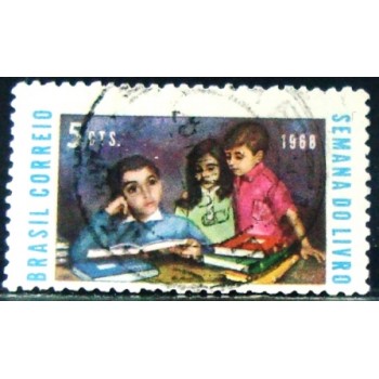 Imagem similar à do selo postal do Brasil de 1968 Semana do Livro U