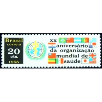 Selo postal do Brasil de 1968 Aniversário OMS M