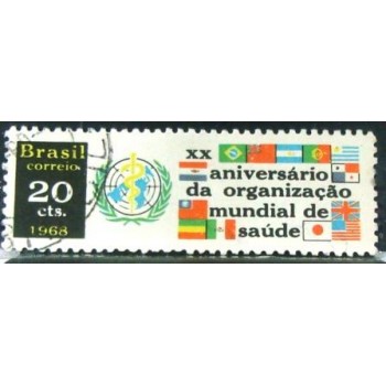 Imagem similar à do selo postal do Brasil de 1968 Aniversário OMS U