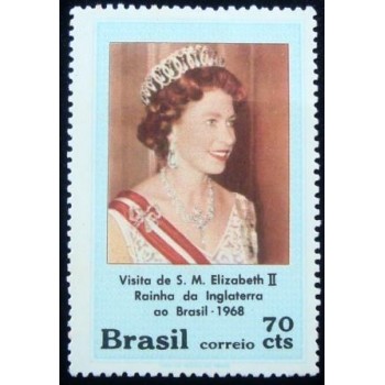 Selo postal do Brasil de 1968 Elizabeth II M