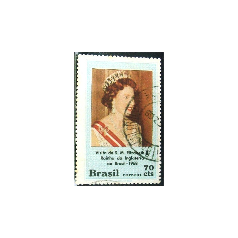 Imagem similar à do selo postal do Brasil de 1968 Elizabeth II U