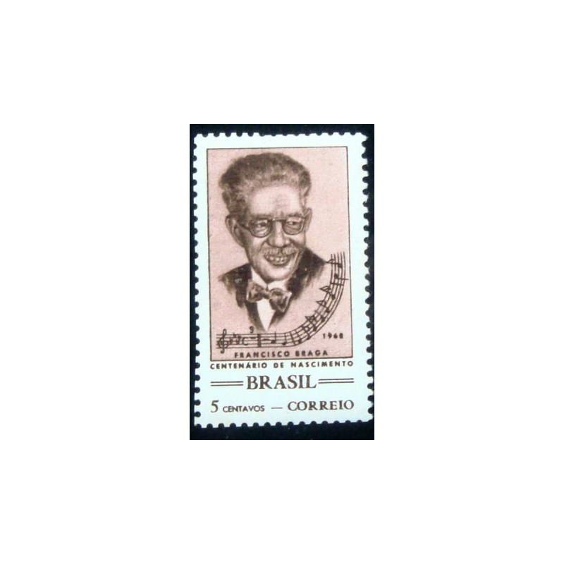 Selo postal do Brasil de 1968 Maesro Francisco Braga M