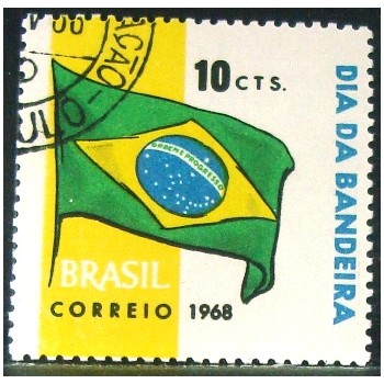 Selo postal do Brasil de 1968 Bandeira Nacional MCC