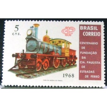 Selo postal do Brasil de 1968 Cia Paulista de Estradas de Ferro M