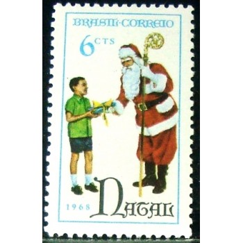 Selo postal do Brasil de 1968 Papai Noel M