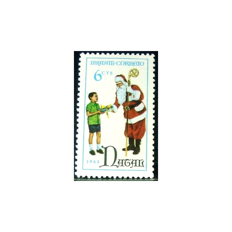 Selo postal do Brasil de 1968 Papai Noel M