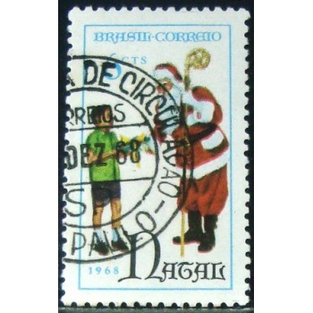 Selo postal do Brasil de 1968 Papai Noel MCC