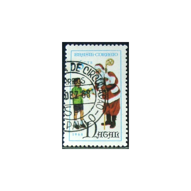 Selo postal do Brasil de 1968 Papai Noel MCC