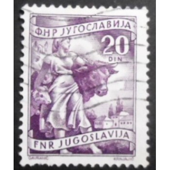 Selo postal da Iugoslávia de 1951 Farmwoman with cattle U