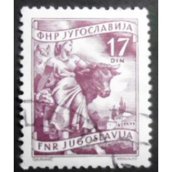 Selo postal da Iugoslávia de 1955 Farmwoman with cattle 17 U