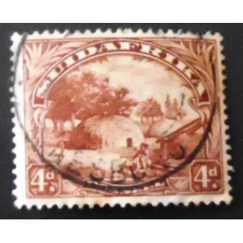 Selo postal da África do Sul de 1932 Native Kraal 4 Suid
