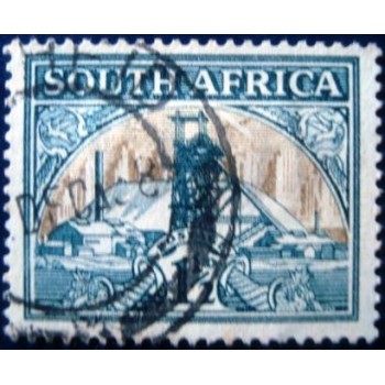 Selo postal da África do Sul de 1936 Gold Mine 1½ South