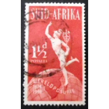Selo postal da África do Sul de 1949 Hermes on Globe 1½